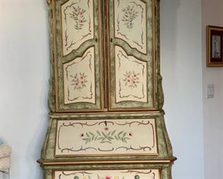 Hand-Painted Louis XV-Style Secretarial Bookcase and Desk (2pc); purchased at auction.
