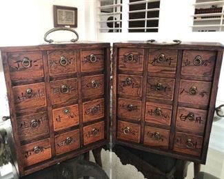 Antique Chinese Apothecary/Herbal Medicine Cabinet with 24 Drawers; Hand-Carved/Hand-Etched Chinese Characters on Each Drawer