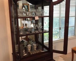 Hand-Carved Mahogany China Cabinet, Chippendale Style; Lead Etched Crystal