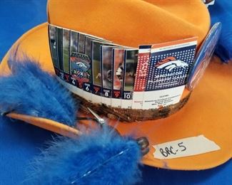 BRC-5 ($75) Bronco Orange wool hat with collectors pins, player cards and ticket stubs.  Great condition! 