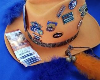 BRC-5 ($75) Bronco Orange wool hat with collectors pins, player cards and ticket stubs.  Great condition!