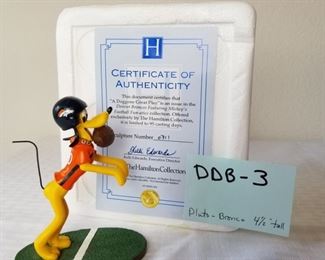 DDB-3 ($20) Disney figurine of Pluto as a Denver Bronco.  "A Doggone Great Play" measures 4.5" tall, comes with COA and original styrofoam.