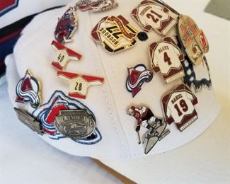 AV-4 ($100) Zephyr hat full of 25 collectors pins representing the 2001 Stanley Cup win.