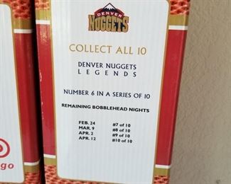 NUG-1 ($45) set of 6 Denver Nuggets Bobbleheads.  All NIB