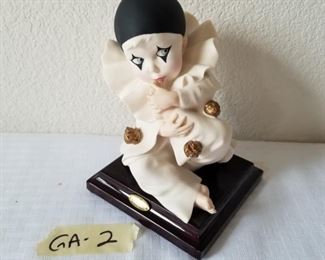GA-2 ($30) Florence Ceramics Guiseppe Armani "Pierrot Sucking Toe" 6" tall.  Porcelain on wood base.  Shows normal wear from handling. No chips.