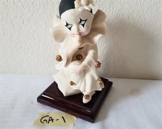 GA-1 ($30) Florence Ceramics Guiseppe Armani "Pierrot Sucking Finger" 6" tall.  Porcelain on wood base.  Shows normal wear from handling. No chips.