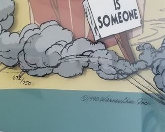 ($400) 1990 Warner Bros Large Cel "The Fanatic".  A limited Edition of #672/750, signed by Chuck Jones.  Comes framed.   Measures 39"w x 20.5"h