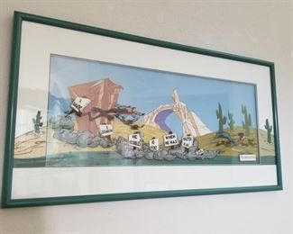 ($400) 1990 Warner Bros Large Cel "The Fanatic".  A limited Edition of #672/750, signed by Chuck Jones.  Comes framed.   Measures 39"w x 20.5"h