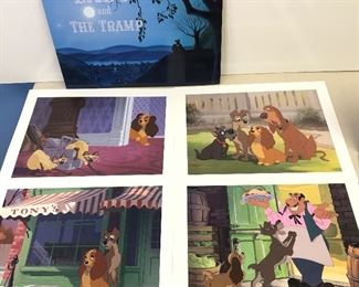 (TR-11) $10 Set of 4 Lady and the Tramp lithographs in exclusive portfolio from the Disney Store- 11” x 14”
