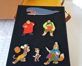 PIN-1 ($140) RARE find! Pinocchio "The Search for Imagination"  Event  6-pin boxed set Limited Edition.  Only 250 made, this is #209/250.  With original box.  Unlock the leather like book to show the pins.  Each pin has the edition number on the back.  Never used, kept in original box.  Book is about 6" x 8" x 2"thick