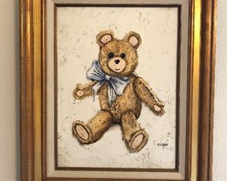 $75- (2 of2) Set of Two Teddy Bear Oil on Canvas by Cooper from Certified Artistic Impressions