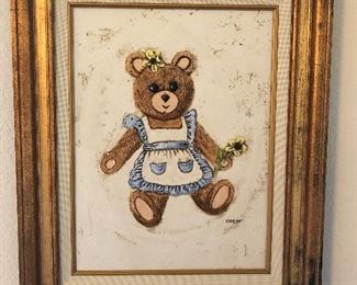 $75-(1 of 2) Set of Two Teddy Bear Oil on Canvas by Cooper from Certified Artistic Impressions 