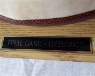 BRC-4 ($40) Commemorative Football from the final game at Mile High Stadium 12/23/2000.  Only 5000 made and sold.  Comes with Display case.
