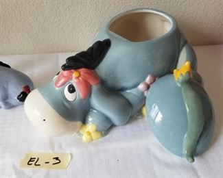 EL-3 ($25) Set of Eeyore cookie jar and salt and pepper shaker of Eeyore and Tigger.  All in good condition (no chips) 