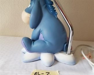 EL-2 ($40) Eeyore resin lamp with light purple shade.  Very cute!  Total height is 18", Eeyore alone is 9"h.