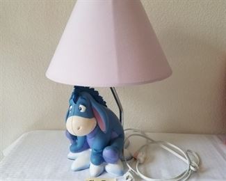 EL-2 ($40) Eeyore resin lamp with light purple shade.  Very cute!  Total height is 18", Eeyore alone is 9"h.