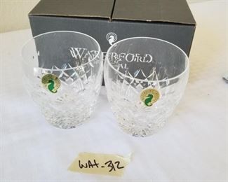 WAT-312 ($60) Set of two Disney Waterford 9oz tumblers with Mickey Mouse etched in.  In original box, never used.