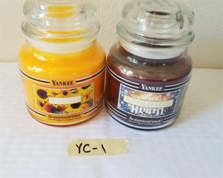 YC-1 ($25) set of two retired Yankee Candle scents in these 14.5 oz jars.  "Sunflower" and "Festival of Lights".   Un-used.