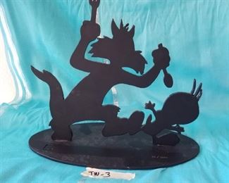 TW-3 ($40) Sylvester the Cat & Tweety Bird Tex Welch figurine C 1992 ~ LE 96/ 1200 Made of Steel (Shadow) Cut out Black Finish Aprox. 1/8 in thickness. 11" long X 9" Tall Made in USA