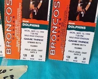 BRONCO-53 ($30) Four ticket stubs from 1999 Broncos vs Dolphins.  9/13/99.  Superbowl year!