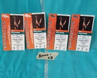 BRONCO-53 ($30) Four ticket stubs from 1999 Broncos vs Dolphins.  9/13/99.  Superbowl year!