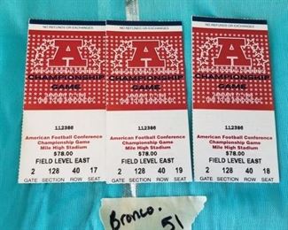 BRONCO-51 ($15)  Three ticket stubs from 1998 NFL AFC game against the Jets.