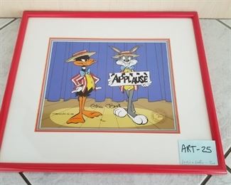 ART-25 ($200) "APPLAUSE" With Bugs Bunny And Daffy Duck Signed By Chuck Jones 1988 LE Cel.  Limited edition sericel 199/500 1988.  No COA ~ Comes matted and framed with plexi-glass. Measures 19.5" x 17" framed