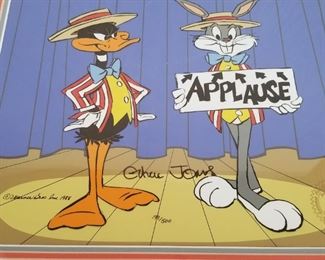ART-25 ($200) "APPLAUSE" With Bugs Bunny And Daffy Duck Signed By Chuck Jones 1988 LE Cel.  Limited edition sericel 199/500 1988.  No COA ~ Comes matted and framed with plexi-glass. Measures 19.5" x 17" framed