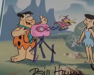 ART-9 ($400) Flintstones "Fred's Photo Opportunity" Signed By Hanna And Barbera ARTIST'S PROOF 29/30 (only 30 ever made)!  serigraph Cel signed and comes with COA.  29/30.  Comes matted and framed with plexiglass.  Measures 19.5" x 17" framed.