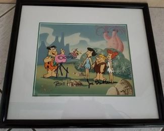 ART-9 ($400) Flintstones "Fred's Photo Opportunity" Signed By Hanna And Barbera ARTIST'S PROOF 29/30 (only 30 ever made)!  serigraph Cel signed and comes with COA.  29/30.  Comes matted and framed with plexiglass.  Measures 19.5" x 17" framed.