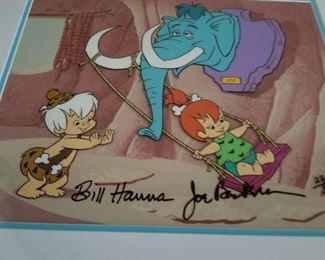 ART-8 ($200) Flintstones "Swing Set" Signed Hanna And Barbera Limited Edition 22/300 With COA.  features Pebbles and Bam Bam!  Limited edition serigraph cel.  Comes matted and framed in plexiglass. Measures 19.5" x 17" framed.