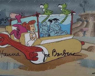 ART-7 ($400) The "Flintstones Windshield Wiper"Signed Hanna And Barbera With COA ARTIST PROOF AP 25/30.  Meaning there are only 30 of these in existence!  A rare find.   Comes matted and framed with plexiglass.  Measures 19.5" x 17" framed.