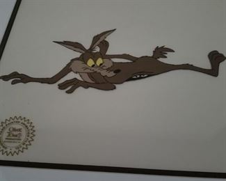 ART-6 ($300) Wile E. Coyote LE Cel Signed By Chuck Jones With COA.  Comes matted and framed with plexiglass.  Measures 18.5" x 16.5" framed. 