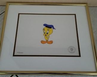 ART-5 ($300) "Anchors Aweigh"  Warner Brothers Tweety LE Sericel #60/2500 With COA.  Limited Edition 60/2500 with COA.  Comes matted and framed with plexiglass.  Measures 19" x 16" framed.