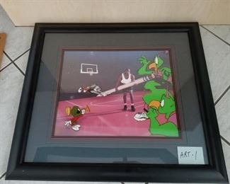 ART-1 ($400)  THE GREAT SPACE ERASE W/ Bugs Bunny And Michael Jordan ~ LE 529/750.  SeriCel comes with COA.    Cel is 17" x 14".   In a well cared for collector's home.   Comes framed with Plexiglass.  