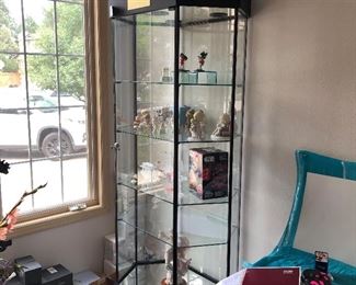 DC1- Glass Display Case $300- Very Nice Quality, Mirrored Bottom and Lighted Top- 76"H x 21"D x 33"W