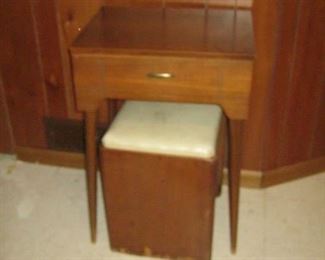 Mid-century sewing machine, sewing bench