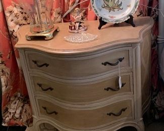 One of a pair of custom painted Drexel commodes 
