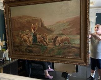 Large French oil painting early 20th century 