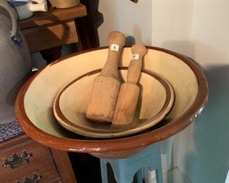 An incredible set of French Pottery mixing bowls