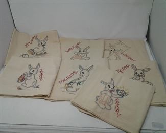 004 7 Days Vintage Stitched Bunny Tea Towels