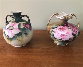 $20 2 Floral Vases (unmarked German?)