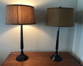 $40 Pair of Arteriors Painted Black over Brass Lamps Measures: 31 T