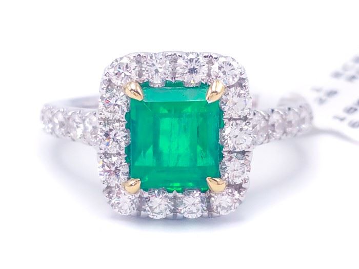 Breathtaking ~2 1/2 Carat Natural Columbian Emerald and Diamond Ring in 18k White Gold; $16,000
