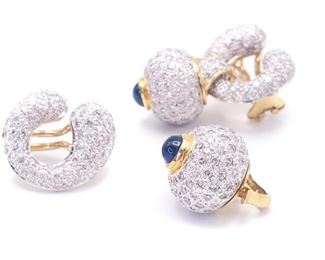 High-End Designer Sapphire and Diamond Interchangeable Earrings in 18k Gold; $12,000
