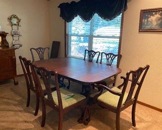 Vintage Cherry Wood Table, Six Chairs and 3 Leaves