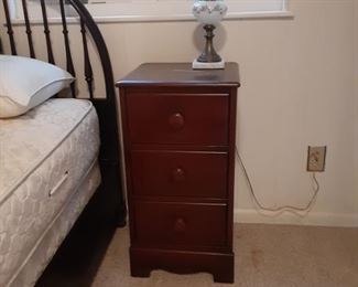 Nightstand, matches dining room furniture, converted oil lamp