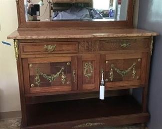 Vintage Marble Hardwood Sideboard