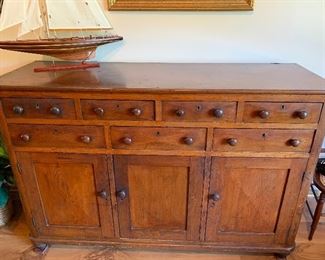 Beautiful antique Quaker cabinet. This has been in our client's family for four generations. (63" L x 21" W x 44" H)