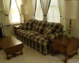 Plaid three cushion couch. 36" deep x 36" high x 79" wide.